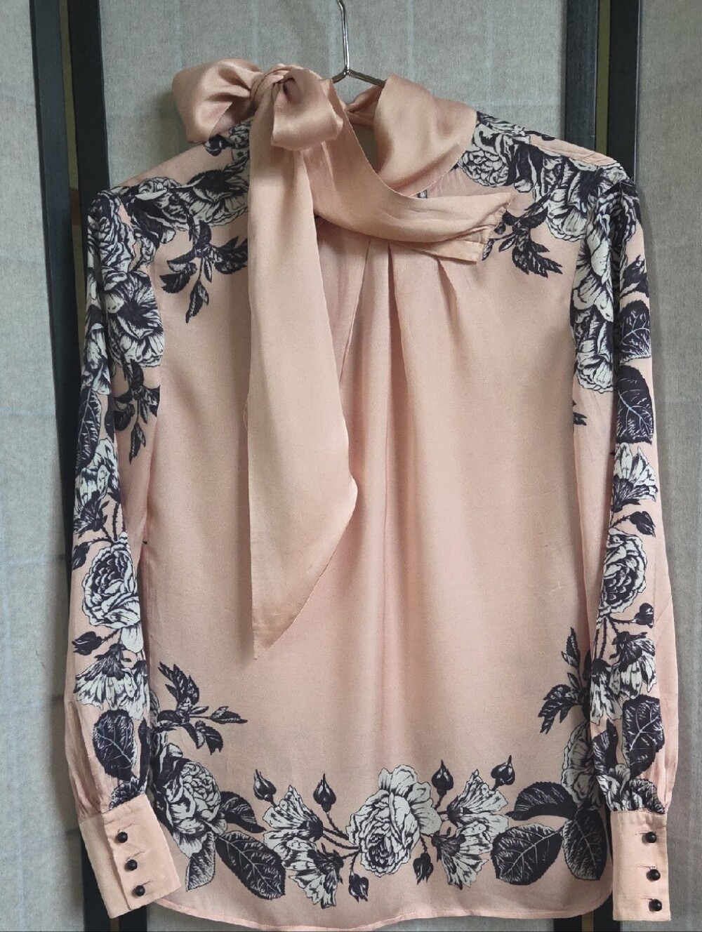 Topshop Peach Floral Tie-Neck Blouse